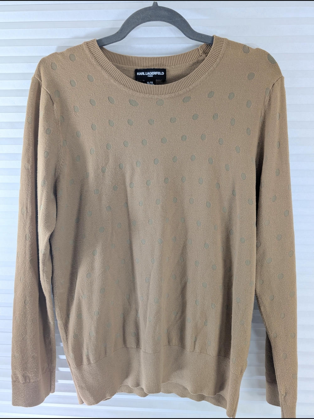 Karl Lagerfeld Paris Polka Dot Knit Sweater Camel XL